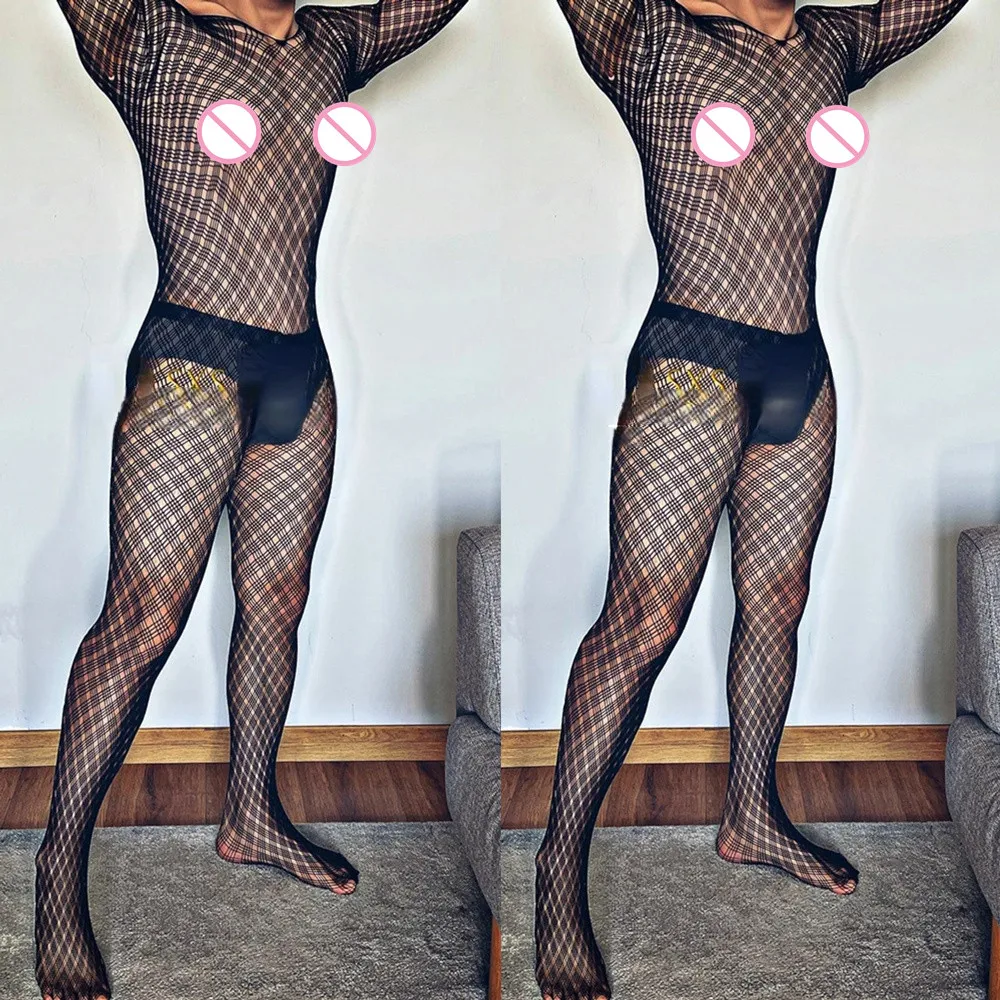 

High Elastic Men's Sexy Underwear Exotic Erotic Male Full Body Stockings Adult Erotic Mesh Clothes Transparent Gay Jumpsuit