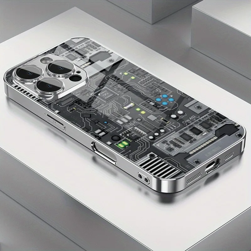 

Creative circuit board design pattern electroplated glass phone case, suitable for Samsung S26/S25, S24/S23/S22/S21，etc. models