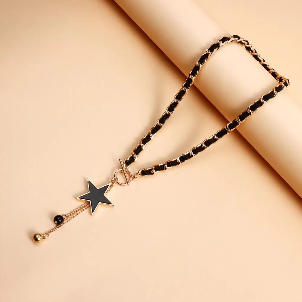 Beauty Black Love Heart Fritillary Necklace Classic Alloy Flannel Wrapped Choker Simple Fashion Star Tassel Necklace Lady/Girls