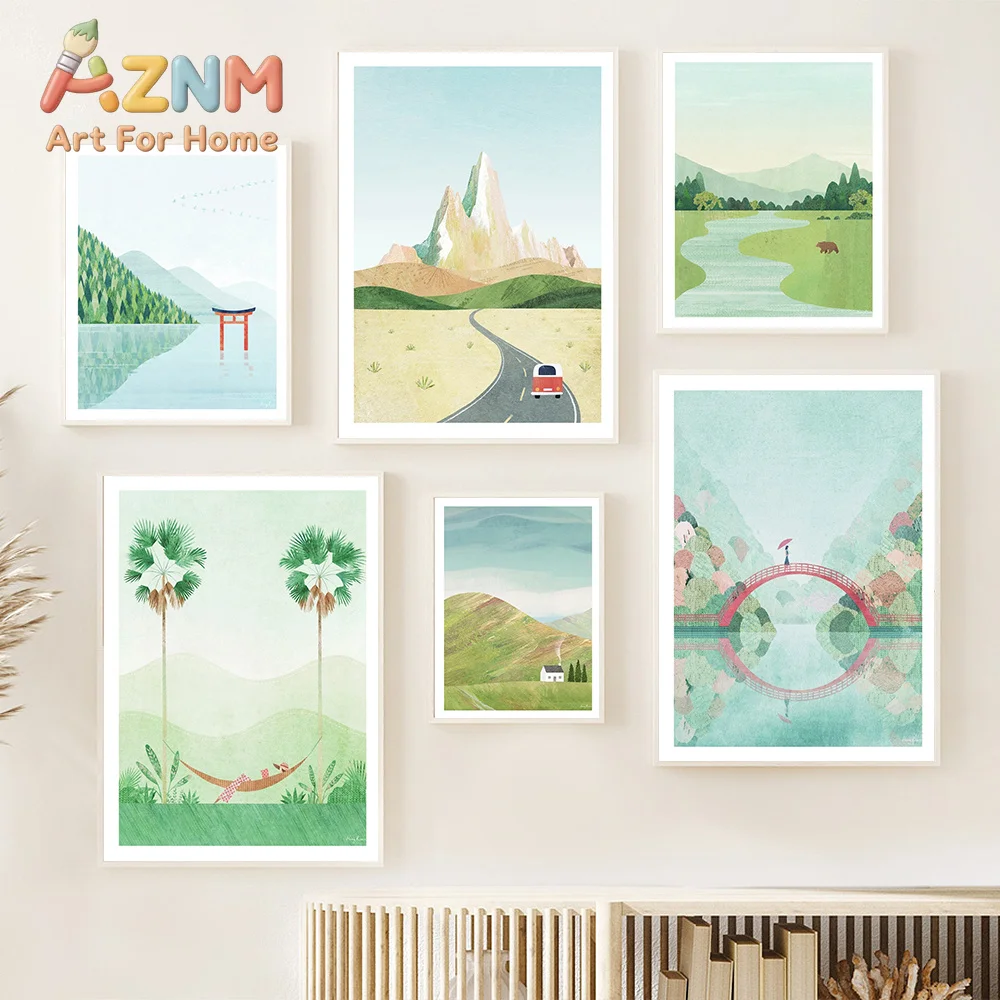 Cottage In The Hills Art Print Mountain Highway Travel Landscape Canvas Spring Outing Road Trip Poster Painting Room Home Decor