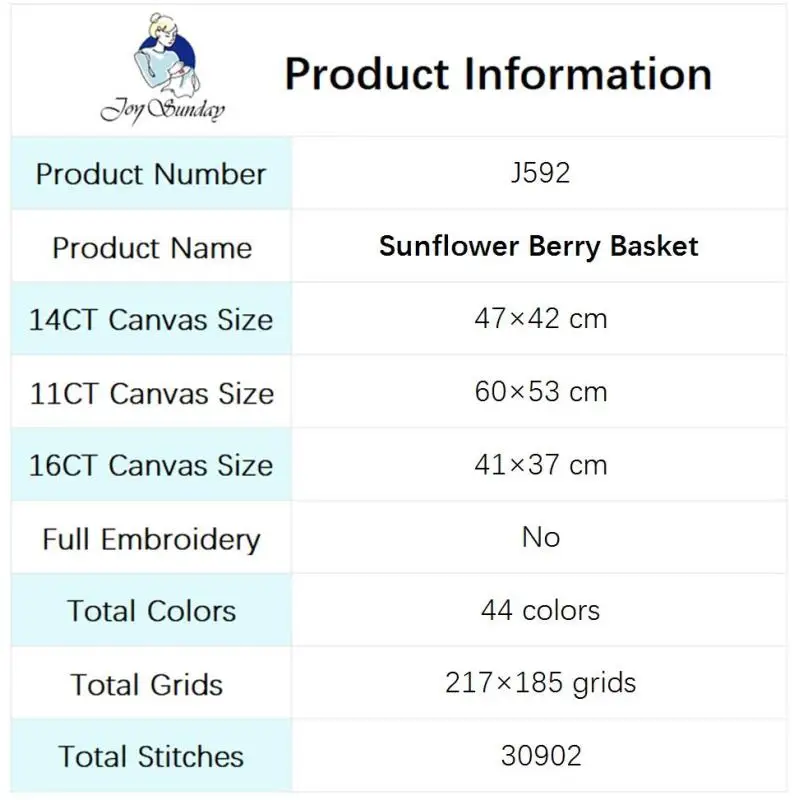 Sunflower Berry Basket Floral Pattern Cross Stitch Kits 14CT 16CT 11CT White Canvas Printed Fabric Needle Thread Embroidery Set