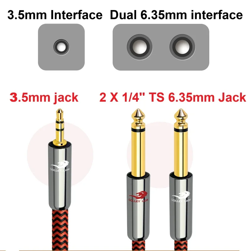Стерео кабель 3,5 мм на двойной разъем 6,35 мм 1/4 дюйма TS Mono Мужской аудиокабель для телефона, ноутбука, микшера, консоли, усилителя, экранированные шнуры для динамика