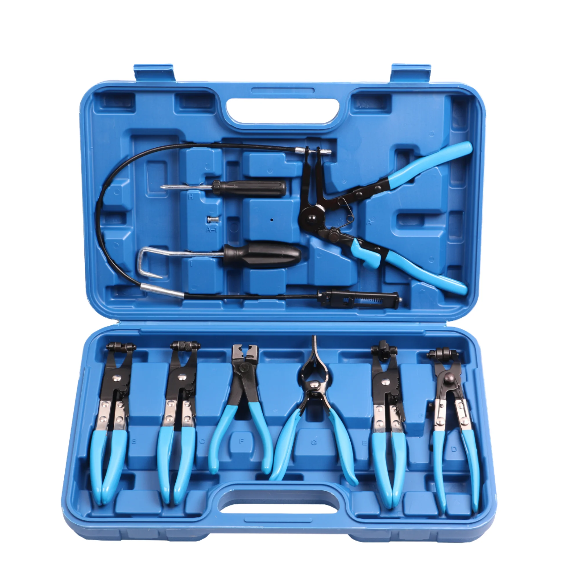 9-Piece Pro Grade Vehicle Tools Kit Flexible Wire Long Reach Clic R Type Swivel Jaw Flat Band Pliers Hose Clamp Remover