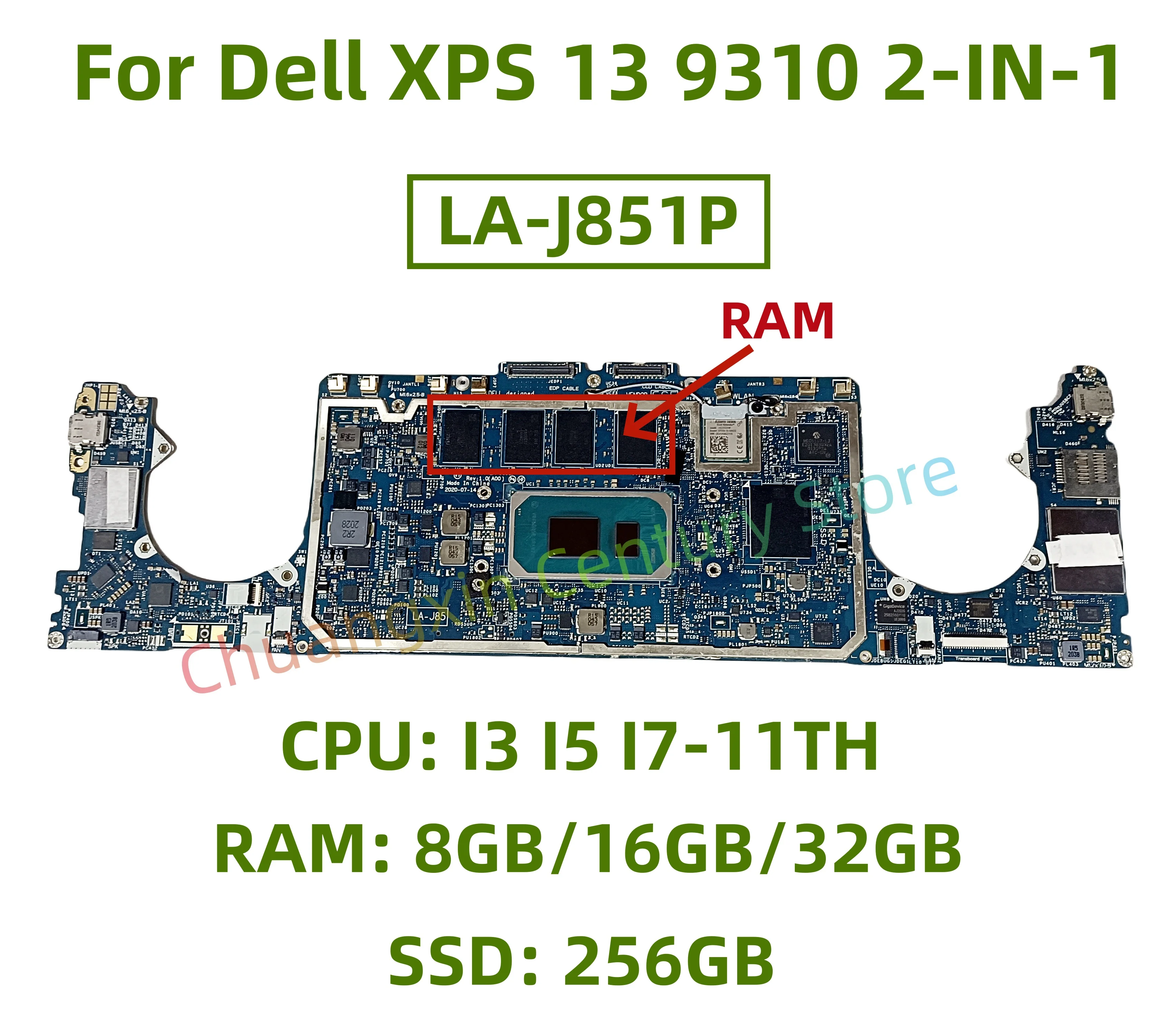 LA-J851P motherboard for Dell XPS 13 9310 2-IN-1 laptop With CPU: I3 I5 I7-11TH RAM: 8GB/16GB/32GB SSD: 256G 100% test ok