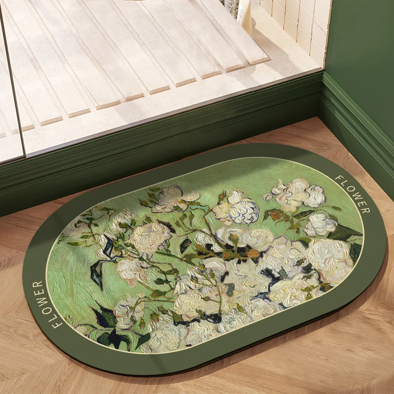 

Bathroom Diatom Non-Slip Toilet Foot Mat Kitchen Floor Household Bath Mats non-slip oil-proof can be wiped Floral Print Mats