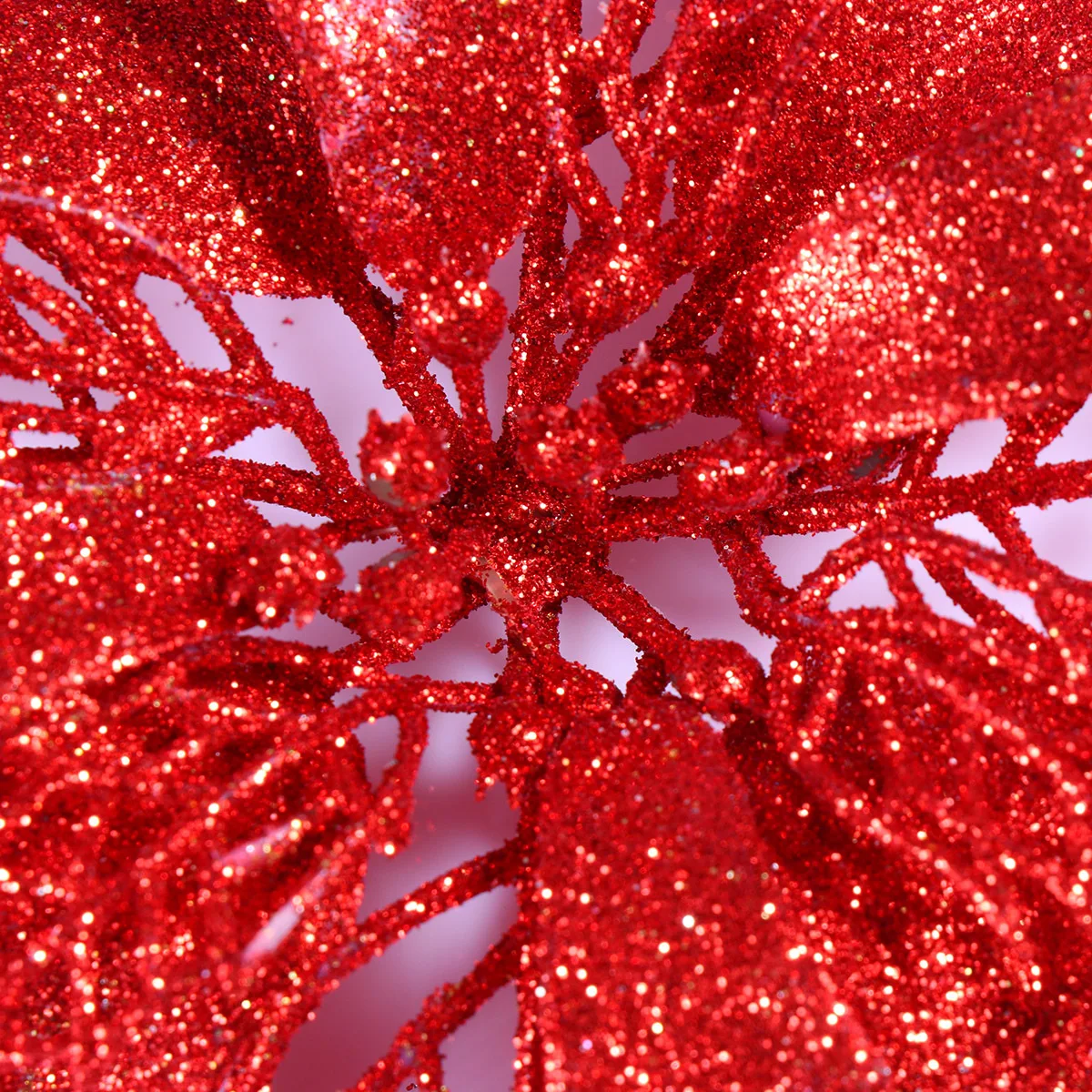 

12Pcs Christmas Tree Hanging Pendant Glitter Poinsettia Flowers Hollow Artificial Xmas Decorations Holiday Ornament Red
