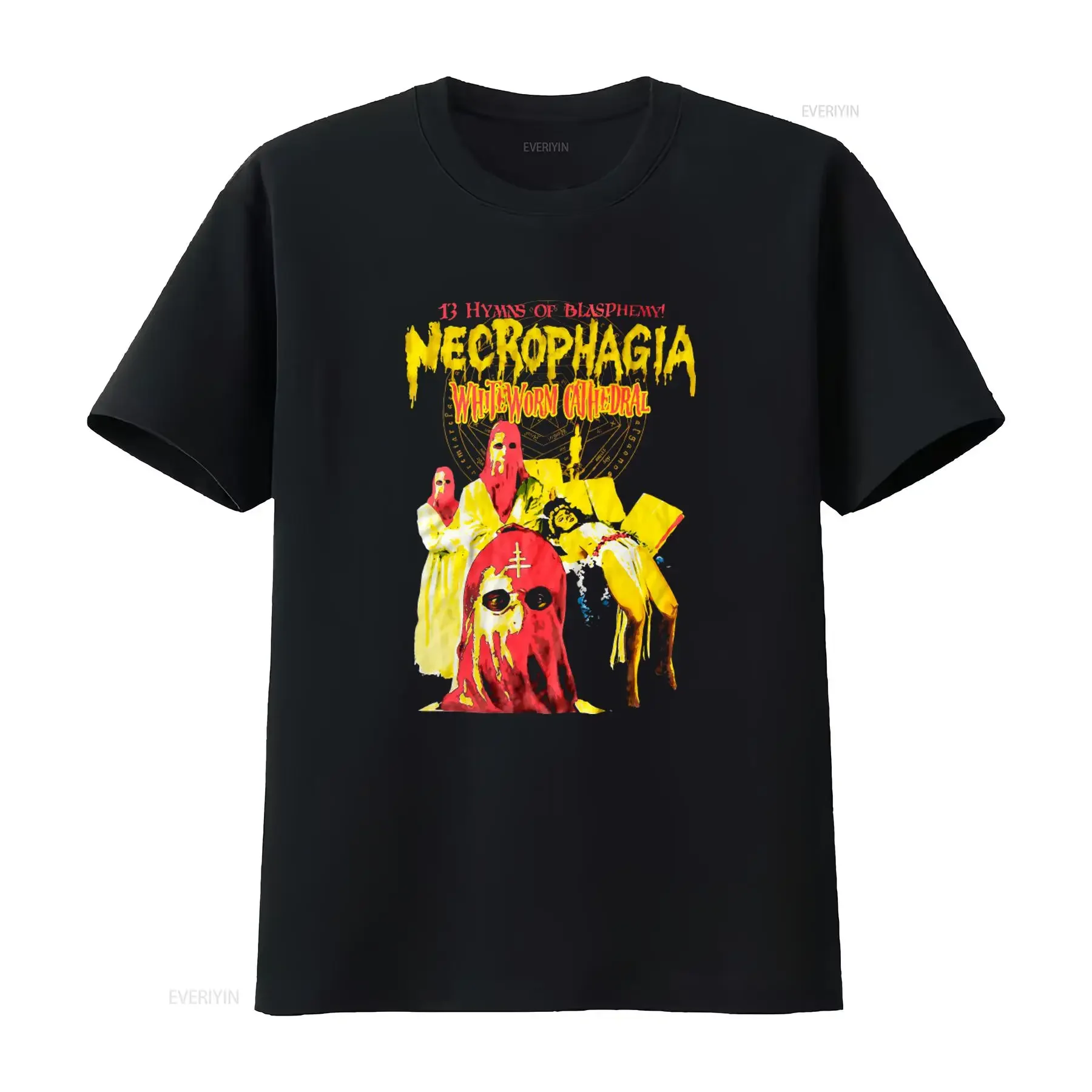 NECROPHAGIA White Worm Cathedral Death Metal Thrash Vintage Black T Shirt 13 Hymns of Blasphemy Design vintage Washed