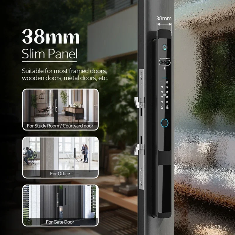Tuya IP65 Video Intercom Real Time Smart Life Vertical Waterproof Lock Face Recognition Sliding Aluminum Door Lock