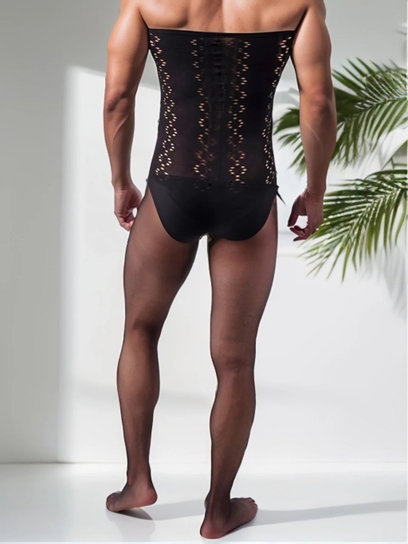One-Piece Trendy Men's See-Through Mesh Backless Romper Elastic Seductive Sleepwear