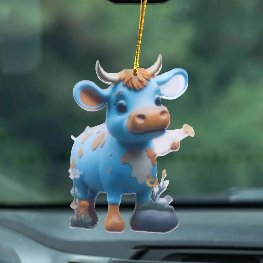 Acrylic Cow Shape Car Hanging Pendant Lightweight Lovely Cartoon Cow Car Hanging Ornament 14 Styles Cute Cow Car Ornament