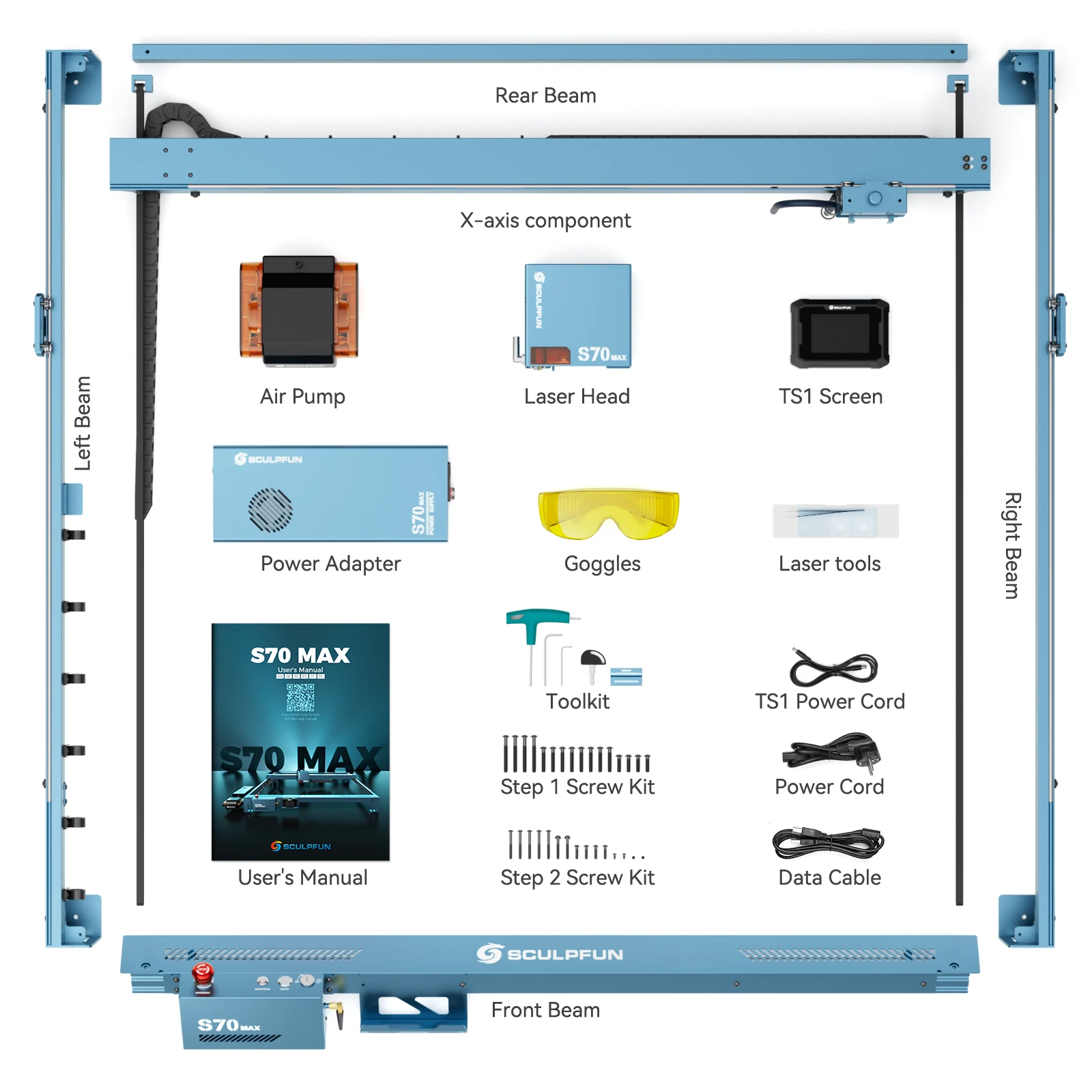 SCULPFUN S70 Max 70W lasergraveerder snijmachine 50L Air Assist Kit 830 * 800 mm graveergebied Autofocus met één klik voor glas