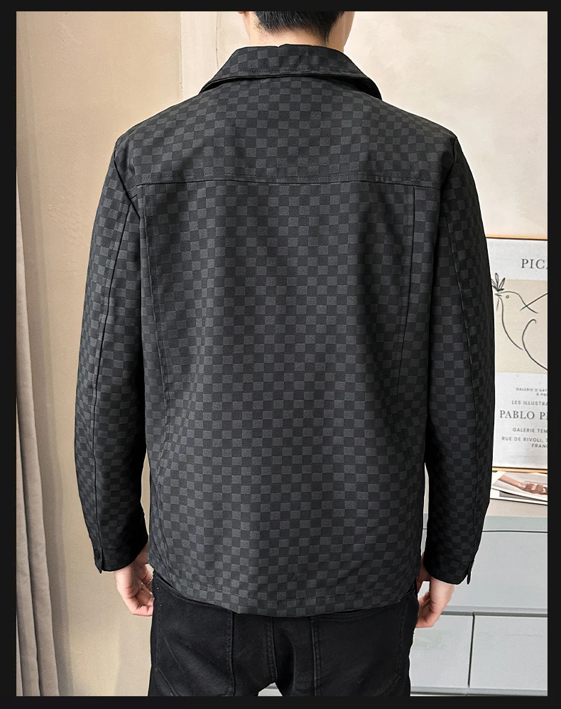 Chaqueta corta con cuello a cuadros para hombre, Top informal a la moda con múltiples bolsillos para oficina y negocios, primavera y otoño, novedad de 2024