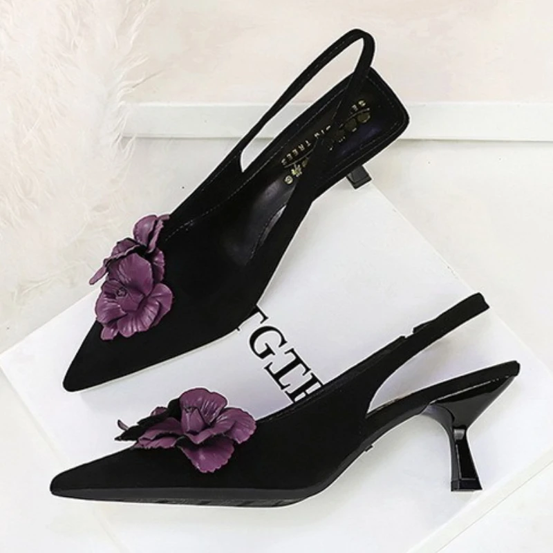 BIGTREE Shoes Flower Design Kitten Heels Women Pumps Hollow Out High Heels 6 CM Summer Women's Sandals Stiletto Suede Lady Shoes view 4
