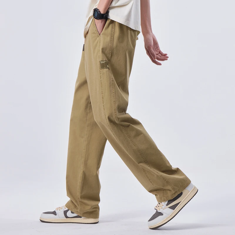 Pantalones holgados de algodón para hombre, pantalón informal de pierna ancha, tubo recto fino, primavera y verano, novedad de 2024