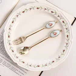 Gold-Plated Stainless Steel Coffee Spoon Vintage British Retro Wind Milk Tea Shop Dessert Fruit Forks