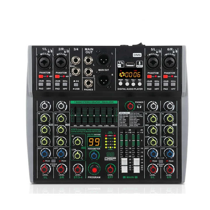 

Mini 4 Channels Audio Mixer Individual 48V Phantom Power 99 DSP Effects BT USB Mixing Console For Record And Podcast