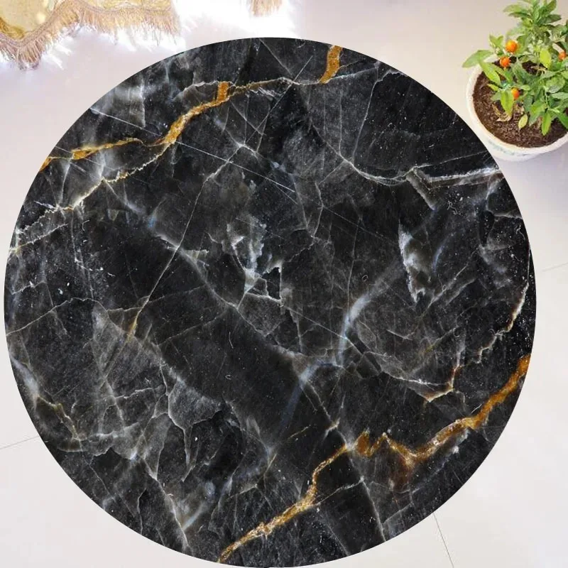 Abstract natural white marble texture round floor mat home decoration living room carpet bedroom bathroom sponge anti-slip mat