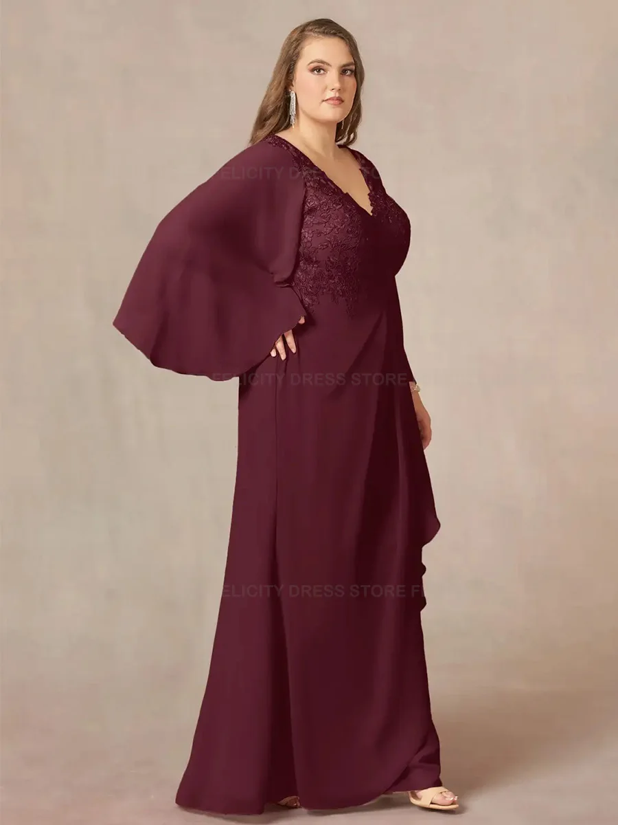 エレガントなプラスサイズの花嫁ドレス 2025 カスタマイズされたマーメイド V ネックフォーマル結婚式のゲストドレスシフォンレースアップリケ