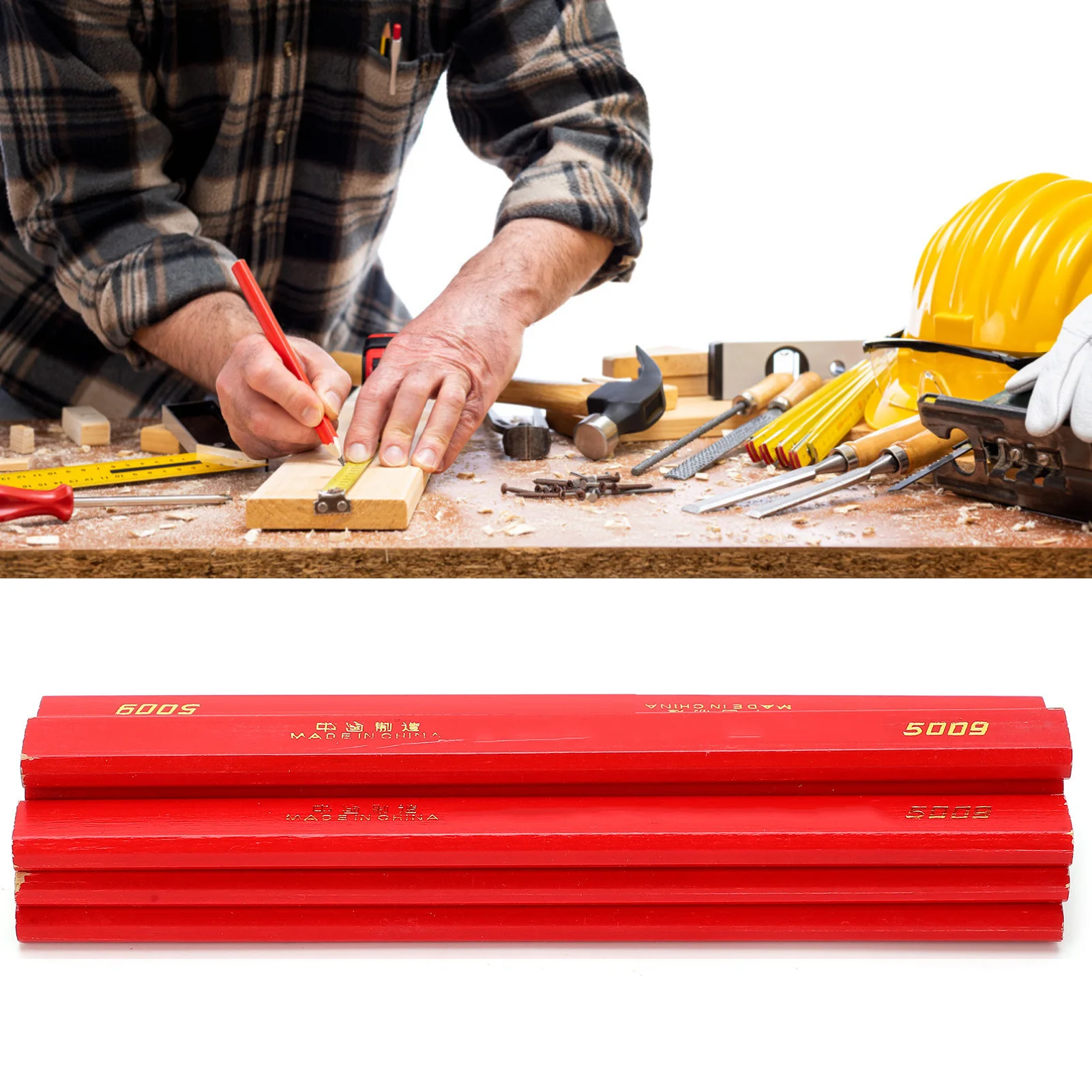10Pcs 170mm Carpenter Pencils Pine Wood Material Octagonal Shape Woodworking Pencils Double Head Design Red Core