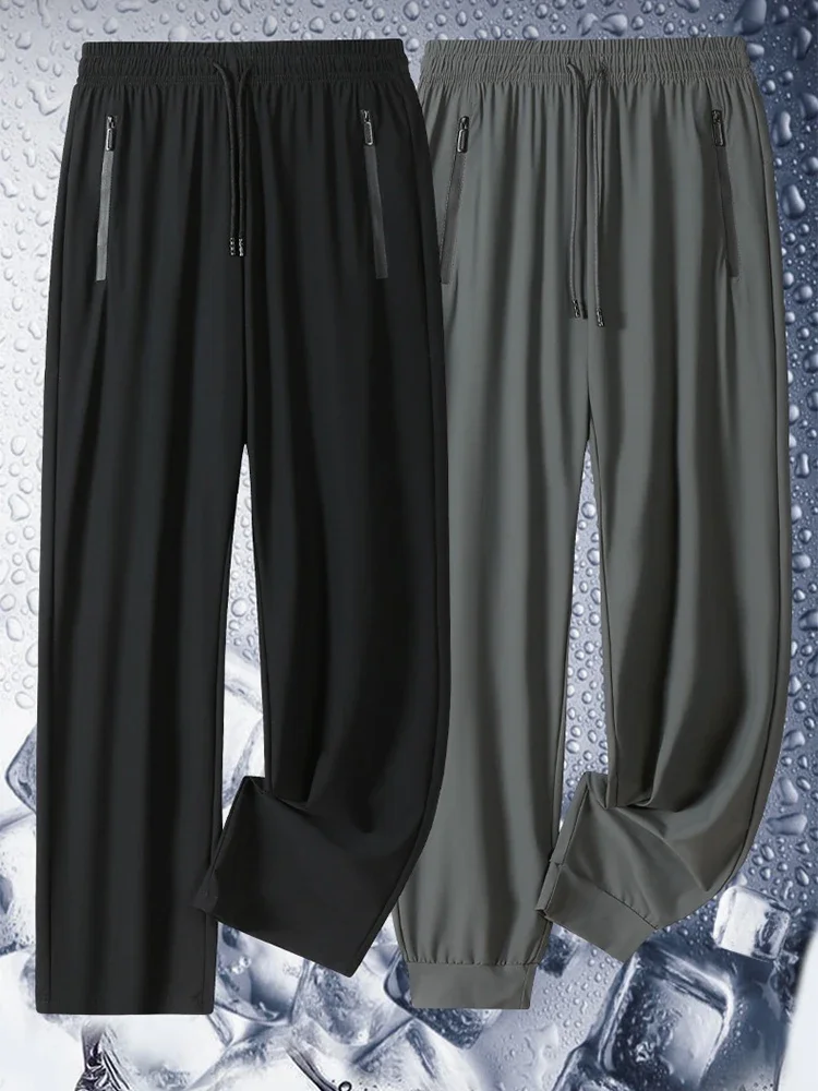 الرجال الحرير الجليد تنفس المشي لمسافات طويلة تمتد خفيفة الوزن نشط عداء ببطء بنطلون سليم صالح Sweatpants الرياضة التبريد عادية سريعة الجافة بانت #1