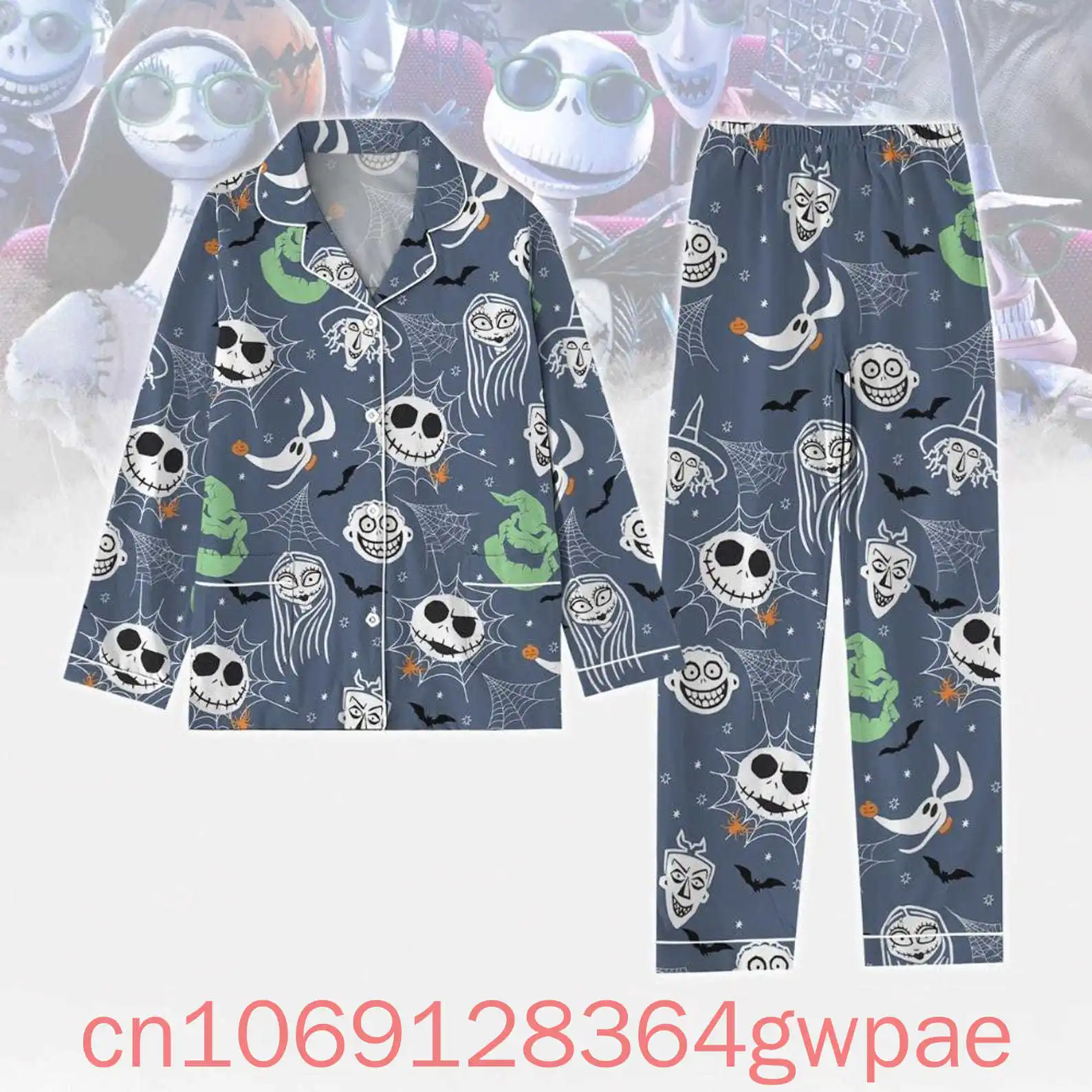 

Пижамный комплект Disney Jack Skellington And Sally с 3D мультяшным повседневным мужским и женским длинным рукавом, пижамный комплект из двух предметов, домашний костюм