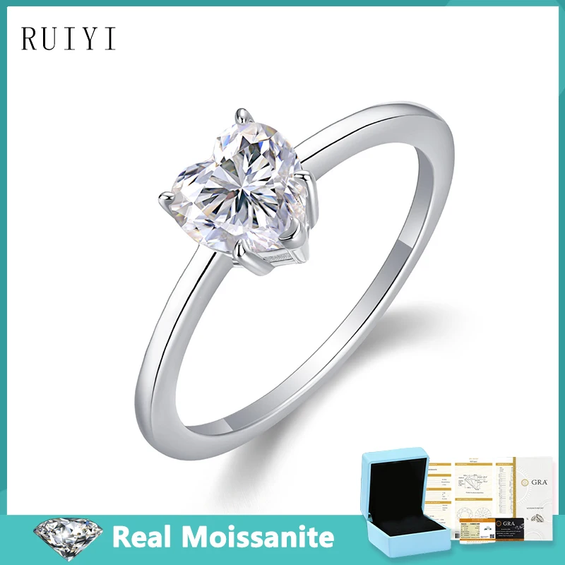 1ct D VVS1 Heart Cut Moissanite Ring for Women 925 Silver Luxury Elegant Eternity Engagament Diamond Rings Valentine's Day Gifts