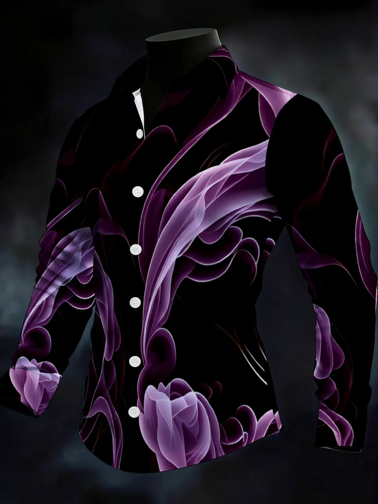 New Dark Style Red Gold Flame Skull Printed Men's Long Sleeve Shirt Trendy Street Style Casual Flower Shirt