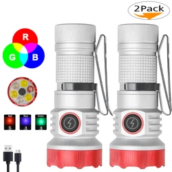 Mini LED Flashlight Tactical Rechargeable Torch 11 Modes RGB Flash Light With Clip For Work Outdoor Camping Emergency Lantern