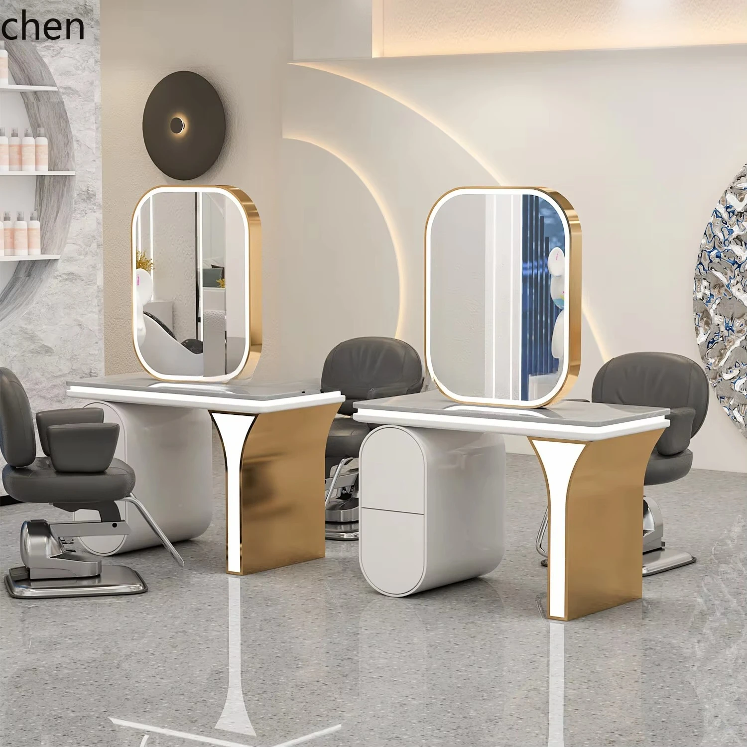 a6+  new barber shop mirror hair salon special perm and dyeing table hair cutting six-person mirror cabinet integrated