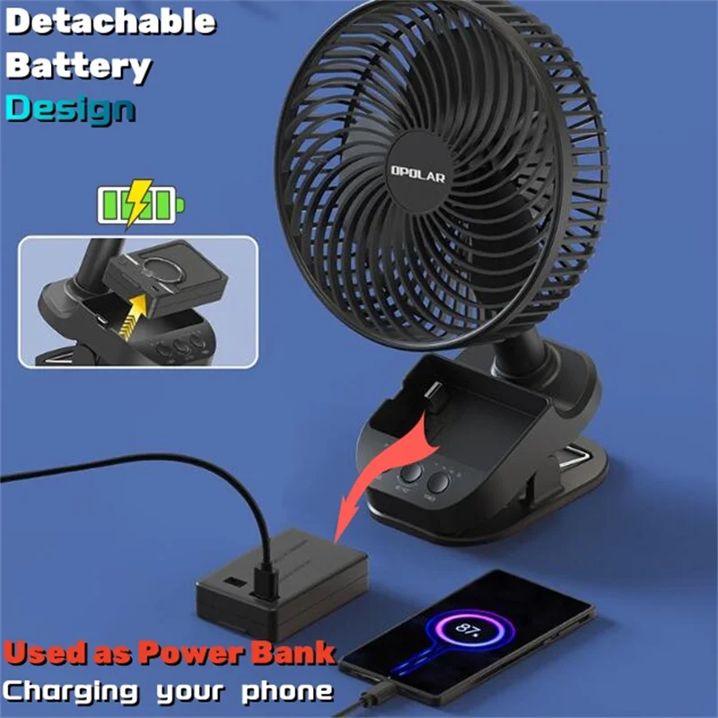 Imagem -04 - Vento Poderoso Usb Oscilante Ventilador Bateria Recarregável Como Banco de Potência 5-velocidade 3-engrenagem Sincronismo Gancho Clip Ventilador de Mesa 10000mah 8