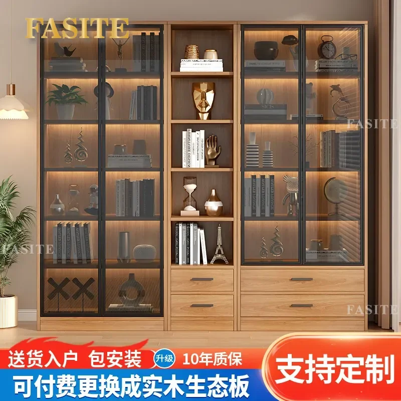 For Wall Mounted Bookcase with Glass Door Household File Cabinet Whole Wall Storage Light Luxury High End Office Display