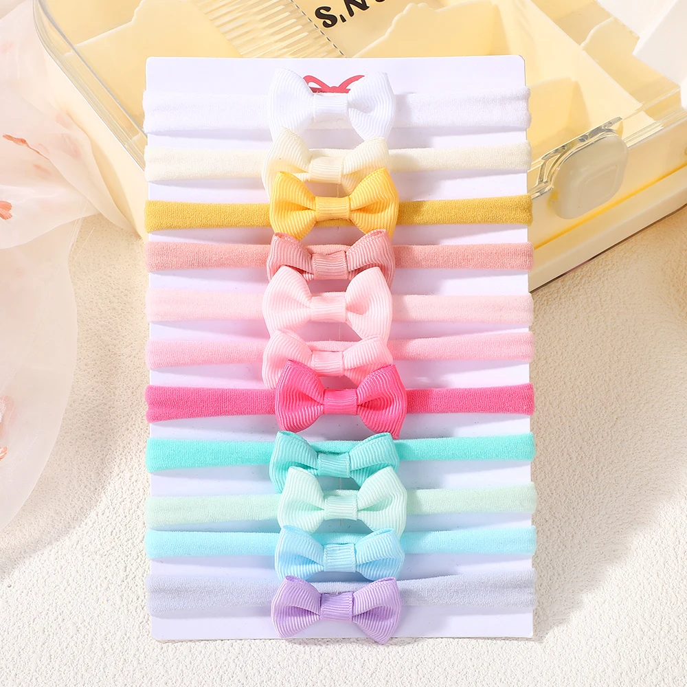 11 Stück/Set Einfarbiges Schleifen-Stirnband Exquisites Mini-Nylon-Stirnband-Set für Babys Hohe Elastizität Ohne Haarschäden – Detail 4