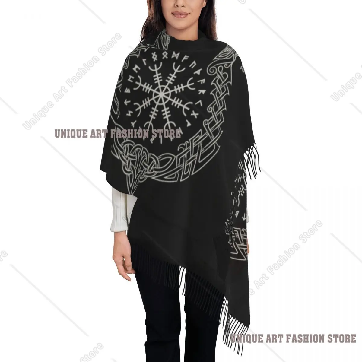 الفايكنج هيلم أوف عوي شرابة وشاح المرأة لينة نورس البوصلة شال التفاف سيدة الشتاء الخريف الأوشحة #1