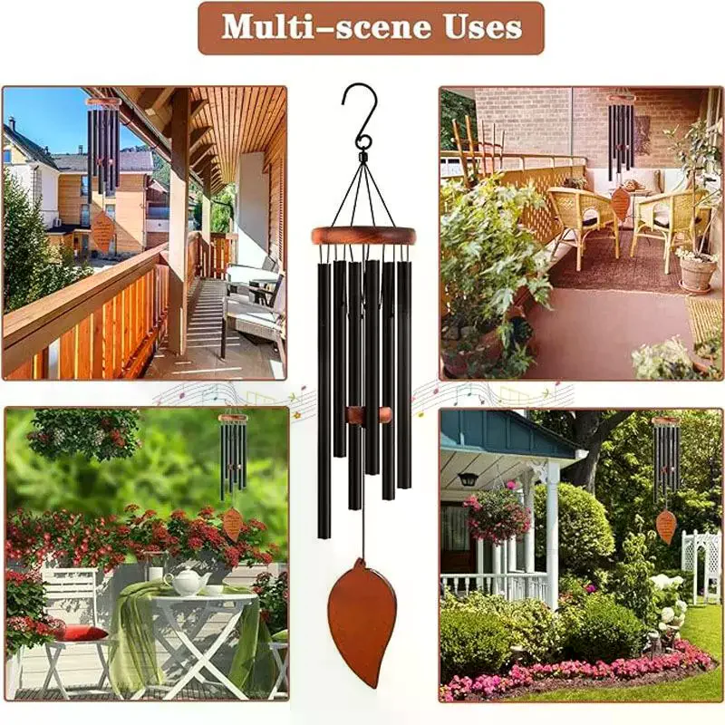 Classic 26 Inch Aluminum Pipe Wind Chimes With Wooden Hanging Tag Farmhouses Terraces Gardens Balcony Corridor Decoration