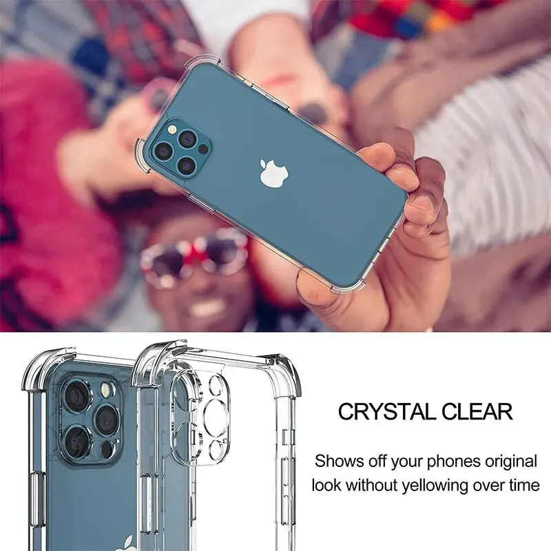 Thick Shockproof Silicone Clear Phone Case For iPhone 15 14 Plus 13 12 11 15 Pro Max Lens Protection Case Soft Bumper Back Cover