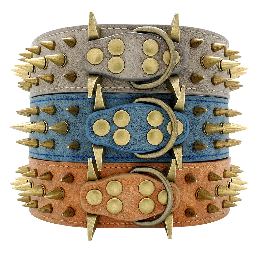 Cool Dog Collar Spiked Studded Leather Pet Dog Collars Pitbull Bulldog Collar Perro For Medium Large Dogs Boxer German Shepherd