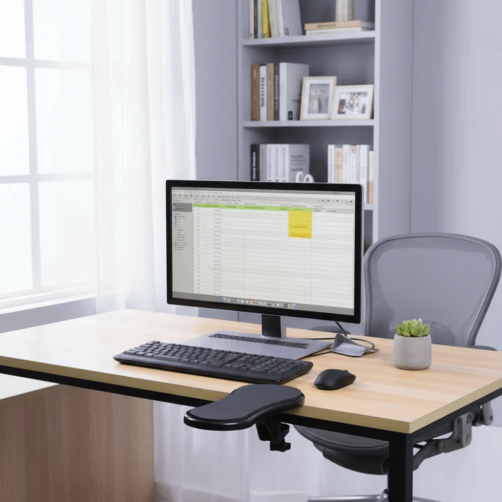 

Нескользящая основа, регулируемая эргономичная подставка для запястья, прочная конструкция из ПВХ, удобная опора для локтя, подлокотник для настольного компьютера