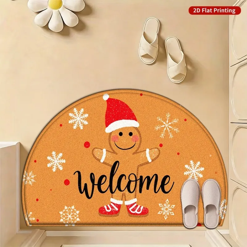 Merry Bright Slogan Ornaments Semi Circle Doormat Red Christmas Holiday Welcome Mat