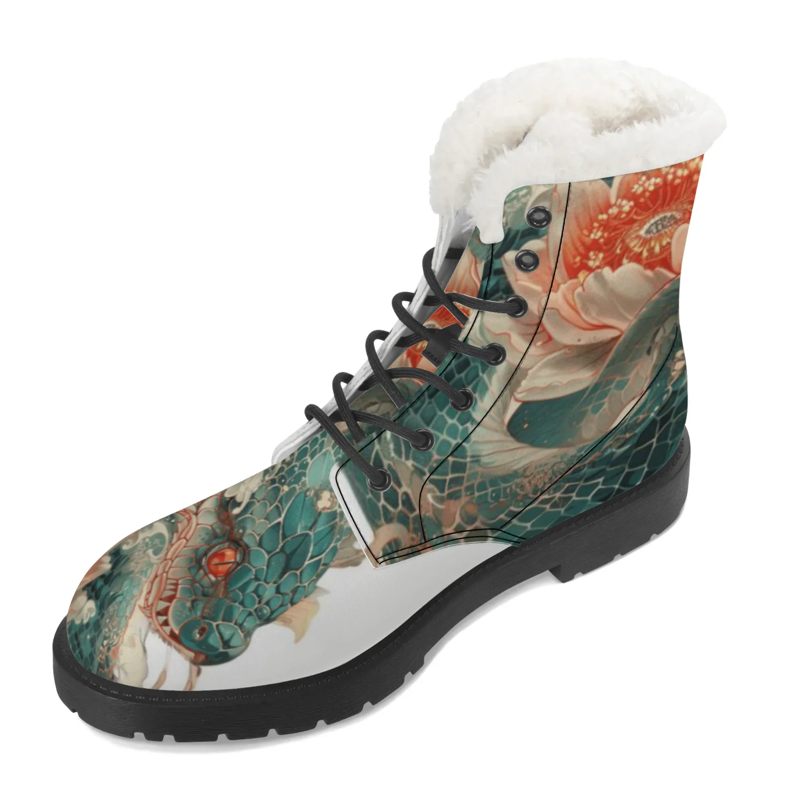 أحذية قطيفة بطباعة بيثون قابلة للتخصيص، أحذية غير رسمية، أحذية منتصف الساق للرجال والنساء الأكثر مبيعًا، أحذية شتوية