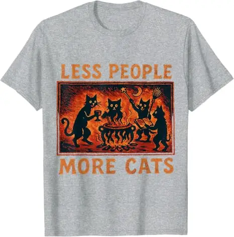 Vintage Less People More Cats T-Shirt Y2k Horror Lustige Introvert-Katzen-Bekleidung Humor Einzigartige Gothic Mystical Witchcraft T-Shirt-Kleidung – Detail 6