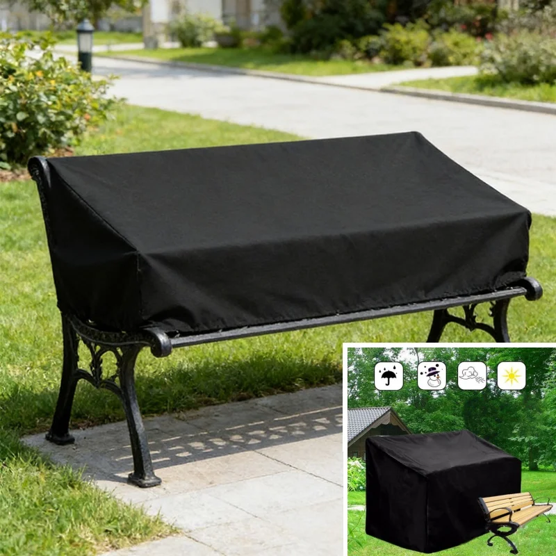 

Courtyard Bench Rain Cover Outdoor Garden Park Wedding Bench Dust Cover 210D Black Protective Cover