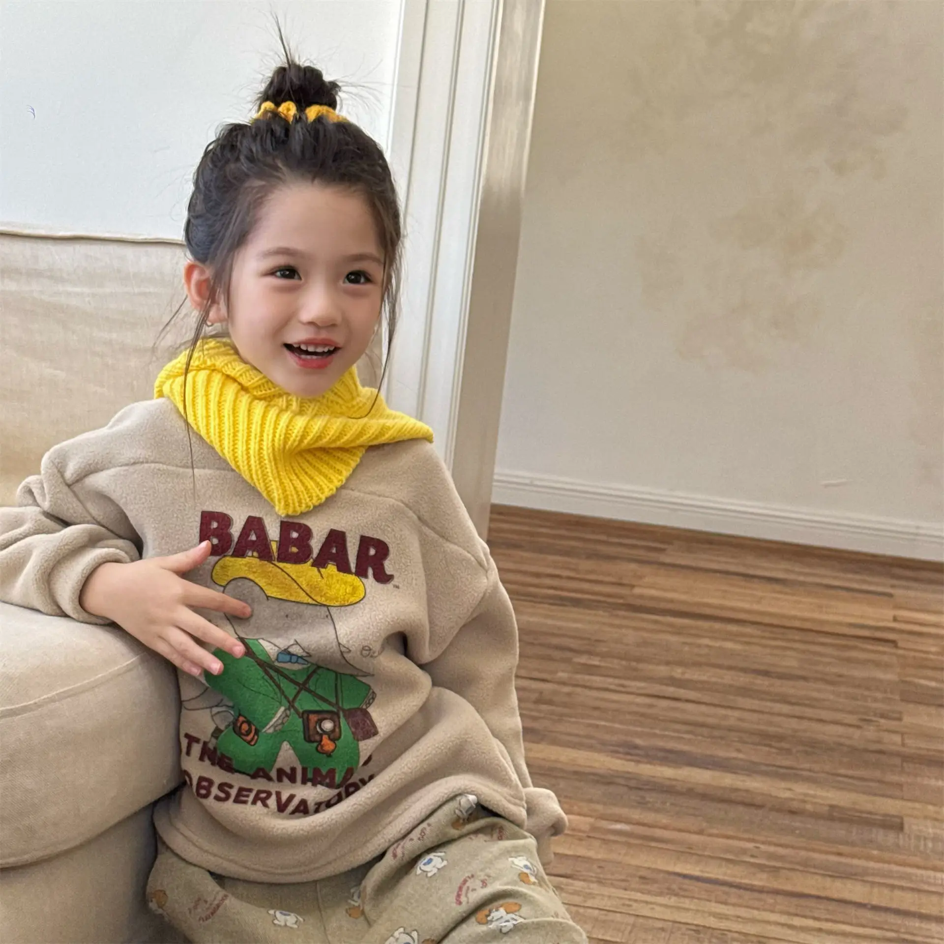 Boys Girls Casual Pullover Plus Velvet Thick Kids Warm Tops Winter New Children Long Sleeve Fleece Sweatshirt Cartoon Print