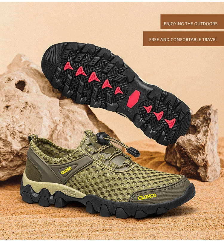 CLOHOO Mesh Shoes Thick Rubber Sole Handmade Cold Glue Casual Outdoor Sports Men's Shoes Breathable Comfortable Summer Sandals