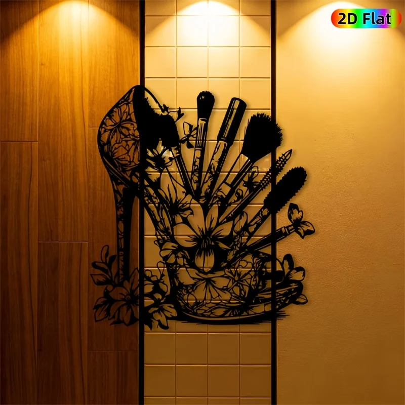 Flat Floral High-Heel Metal Wall Art, Iron Decor for Bedroom Balcony, Gift for Valentine's Day & Beauty Lovers