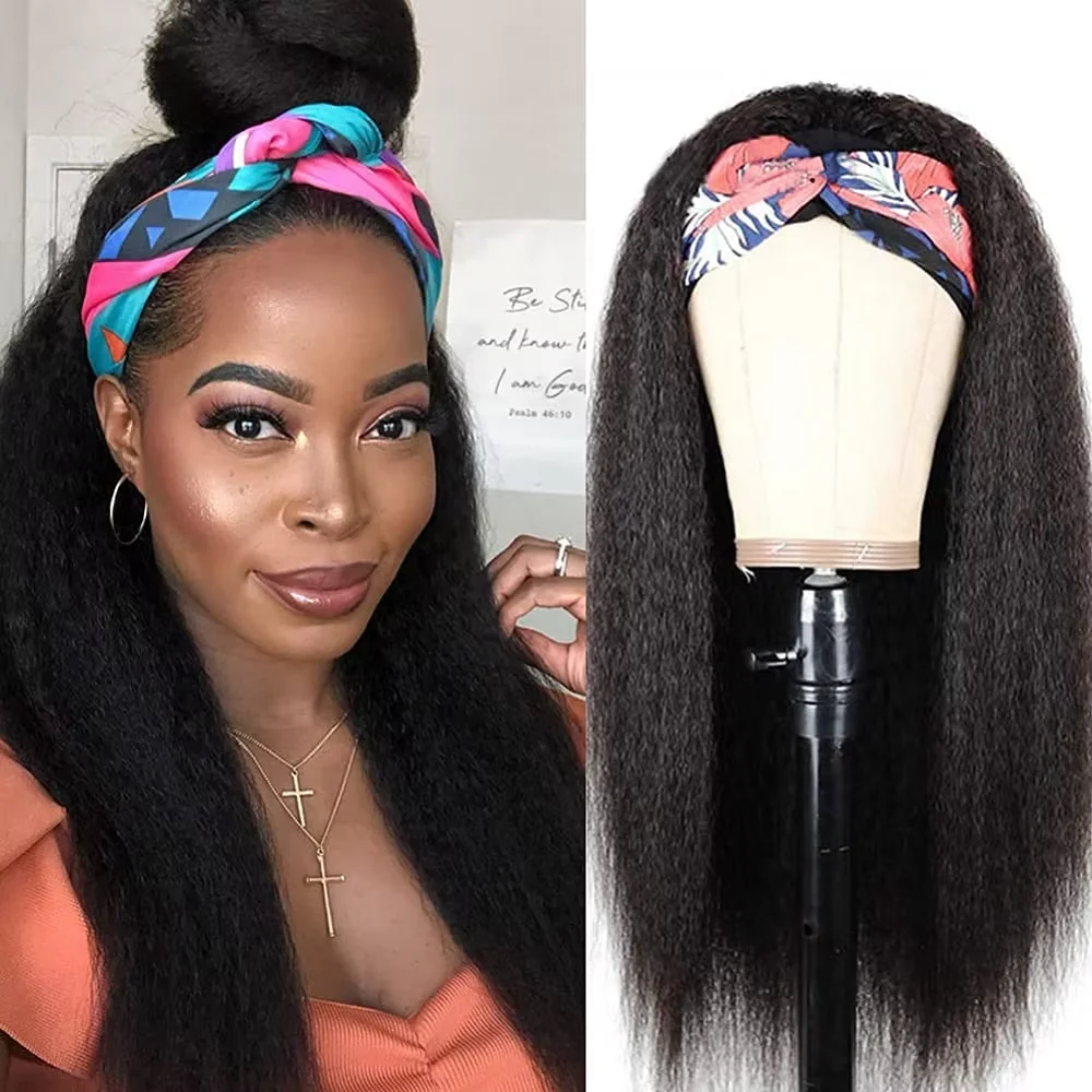 

32 Inches Headband Wigs Human Hair For Black Women Kinky Straight Human Hair Wig Full Machine Made Wig Easy To Wear And Take Off