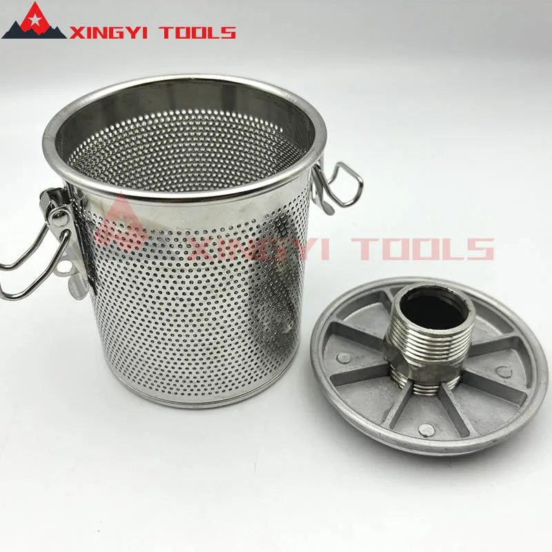 Filter penggiling bubuk dempul baru filter dempul baja tahan karat dengan penutup, Silinder Filter Dempul Tipe Keranjang Baja Tahan Karat