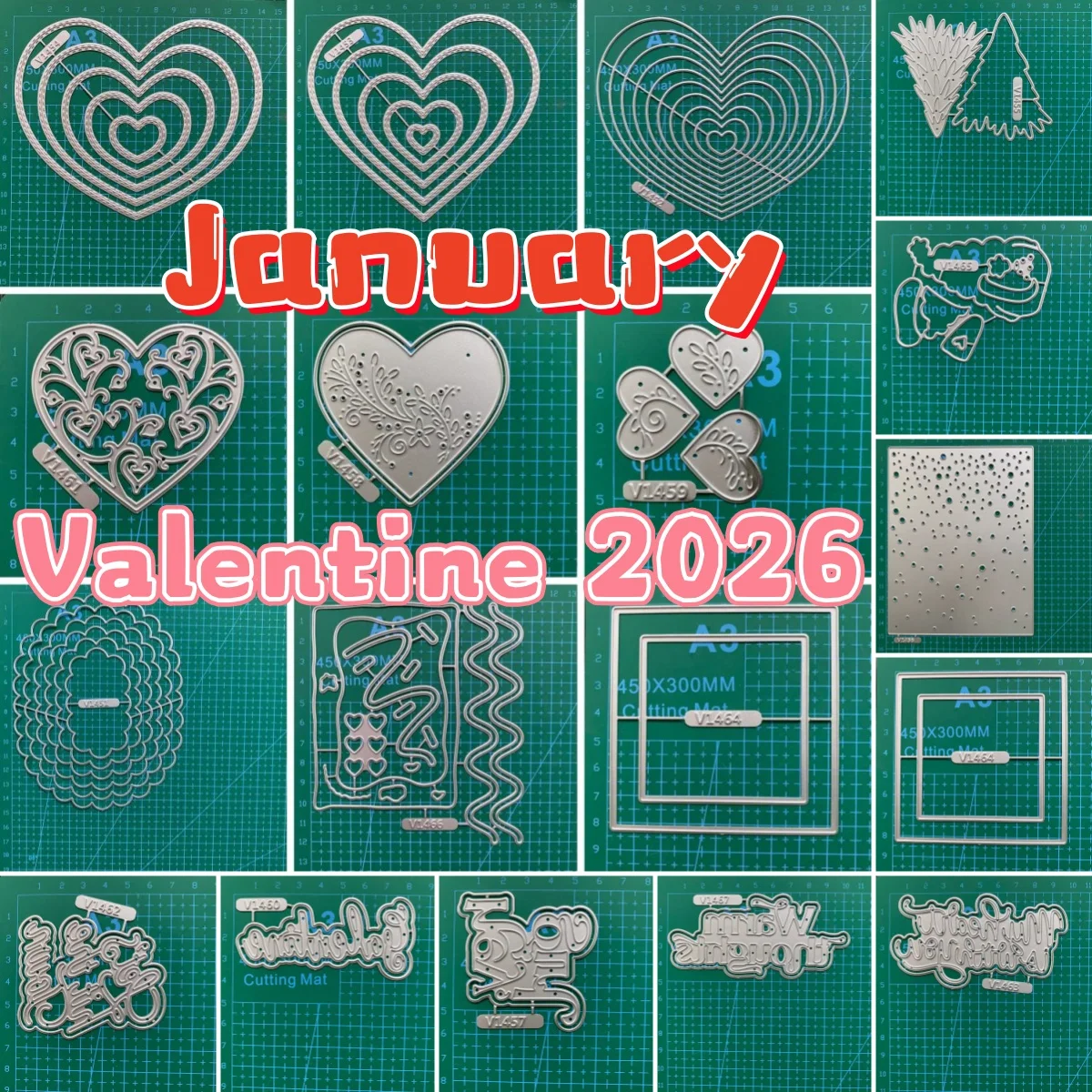 

January 2026 Valentine Metal Cutting Dies Clear Stamps for DIY Greeting Card Making Scrapbooking Craft Paper Decoration