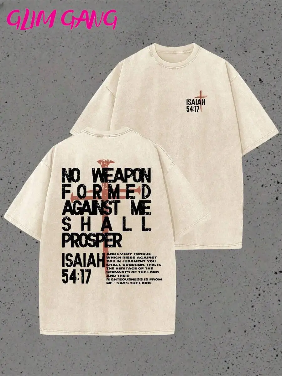 

Isaiah 54:17 No Weapon Formed Against Me Shall Prosper Graphic Tee Double Sided Print Cotton Crew Neck Summer T Shirt