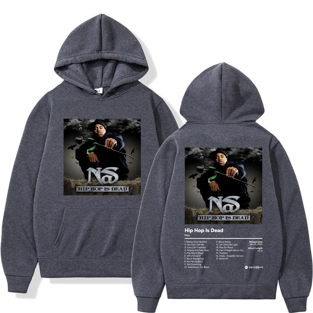 Rapper NAS Album musik Hip Hop Ls Dead Print Hoodie Fashion Rap Vintage Hoodie Sweatshirt bertudung pria wanita kasual ukuran besar