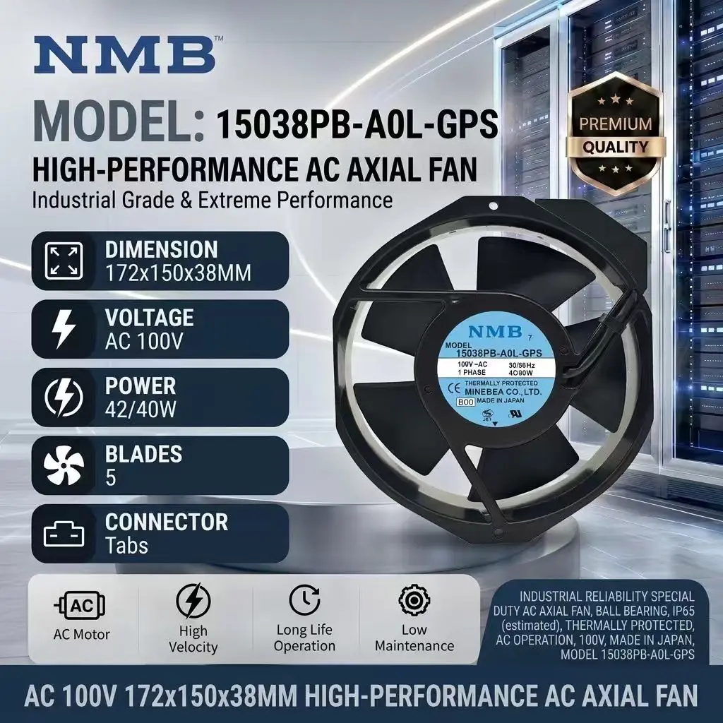 For NMB 15038PB-A0L-GPS 100V 42W 17238 172x150x38mm Dual Ball Bearing Terminals Metal Cabinet Inverter Server Axial Cooling Fan